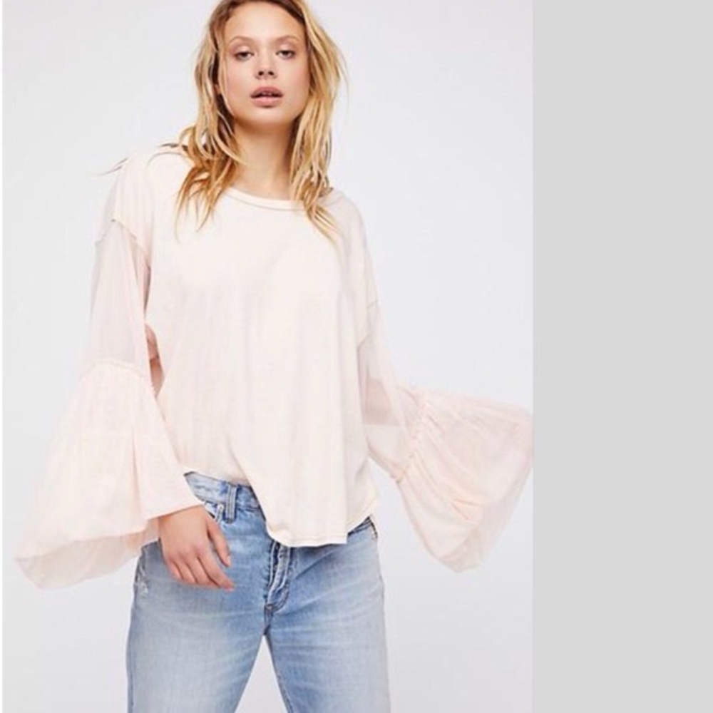 Free People Light Pink Blouse with Bell‎ Sleeves